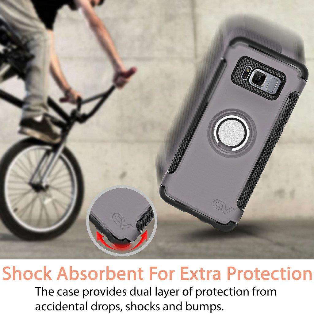 Galaxy S8 Plus Case, Cellularvilla [Slim] High Impact Dual Layer Protective Case [Shockproof] Built-in 360 Degree Rotating Ring Holder Kickstand Cover For Samsung Galaxy S8 Plus (Gray Black)