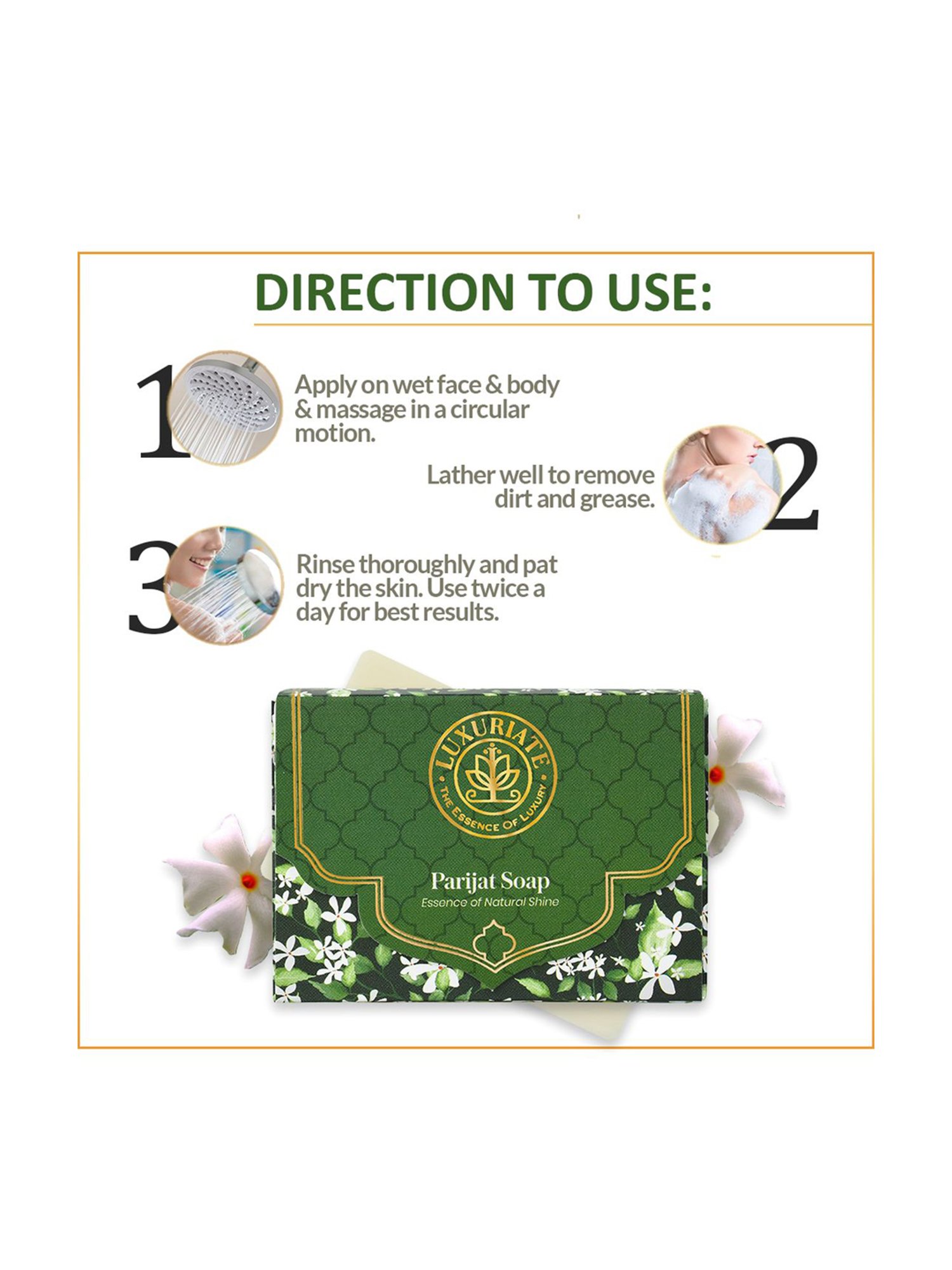 Luxuriate Parijat Essence of Natural Shine Soap Bar Pack of 3 - 375 gm