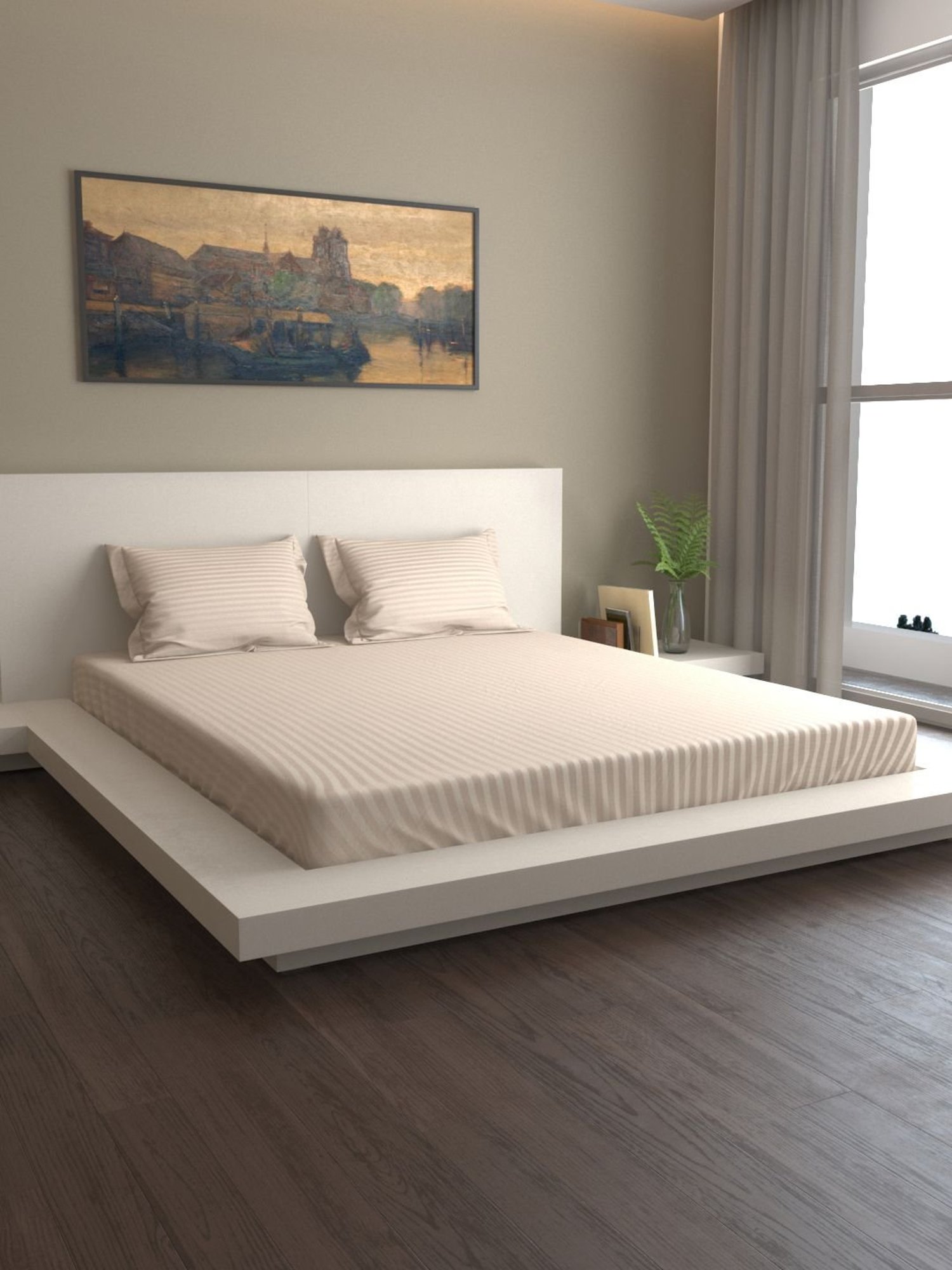 Mark Home Premium Stripes 400 TC Beige Bed Sheet Set