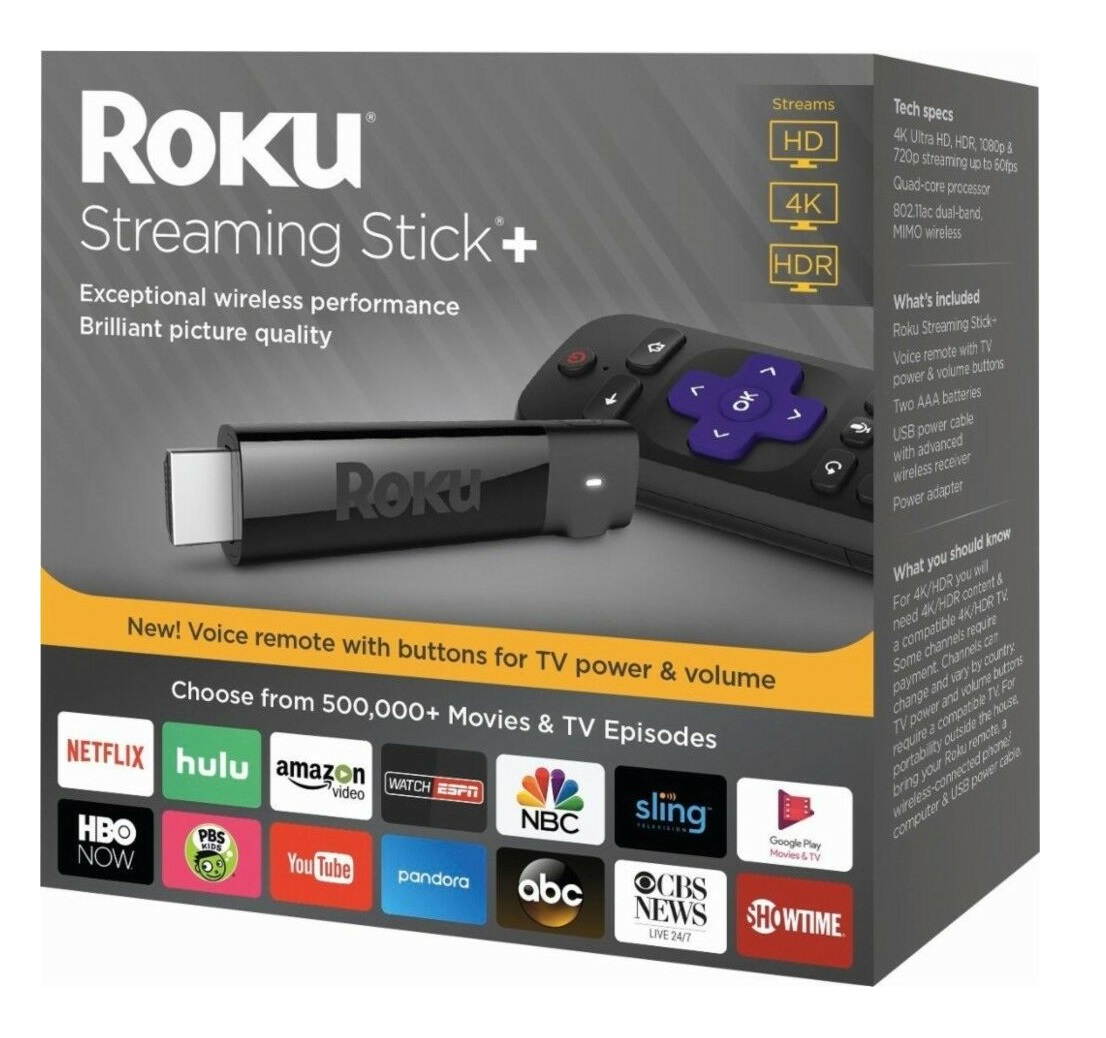 Roku 4K Ultra HD HDR Media Streaming Stick+ with Voice Remote - 3810R