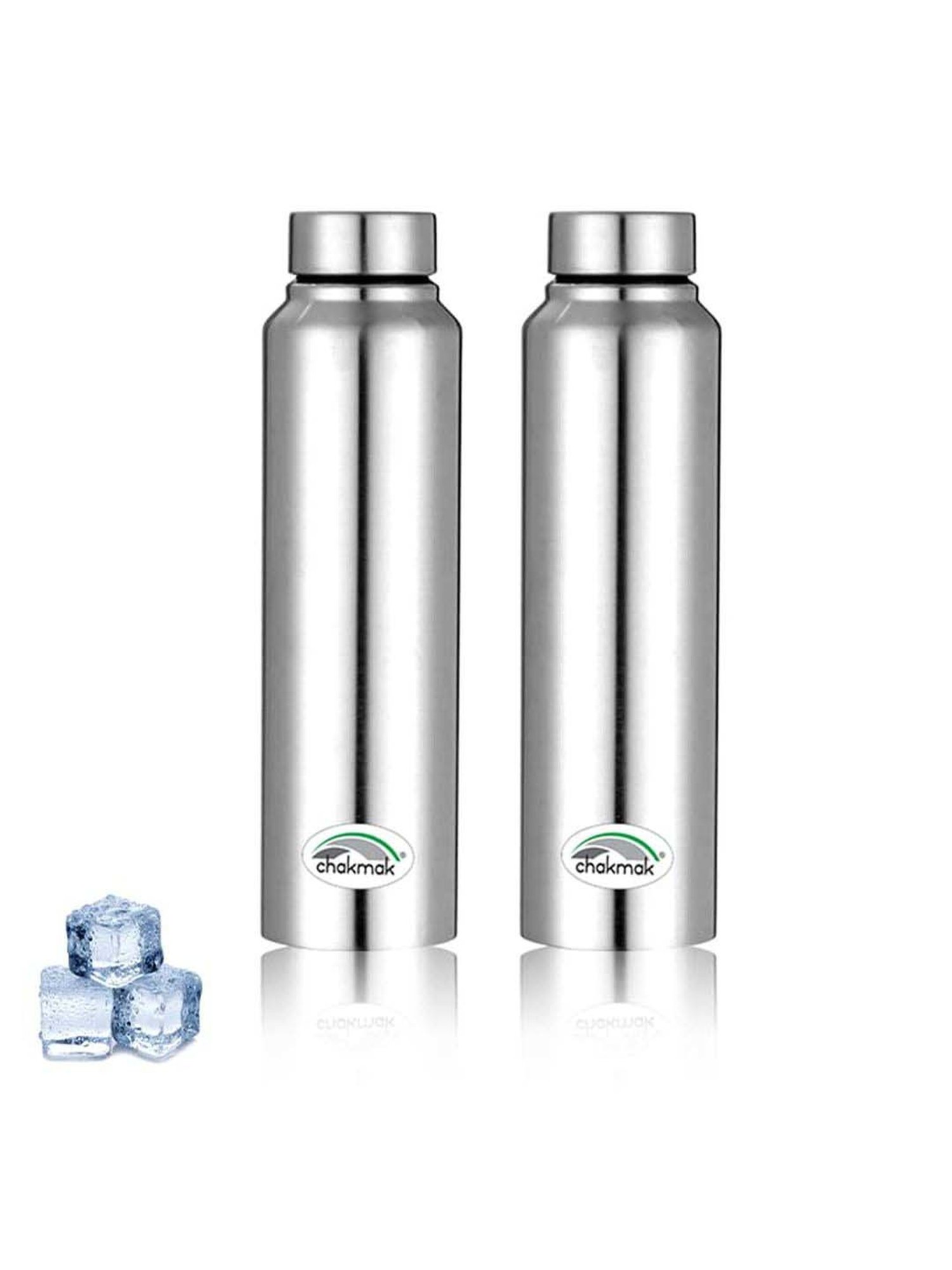 Chakmak Silver Stainless Steel Water Bottle - Set of 2