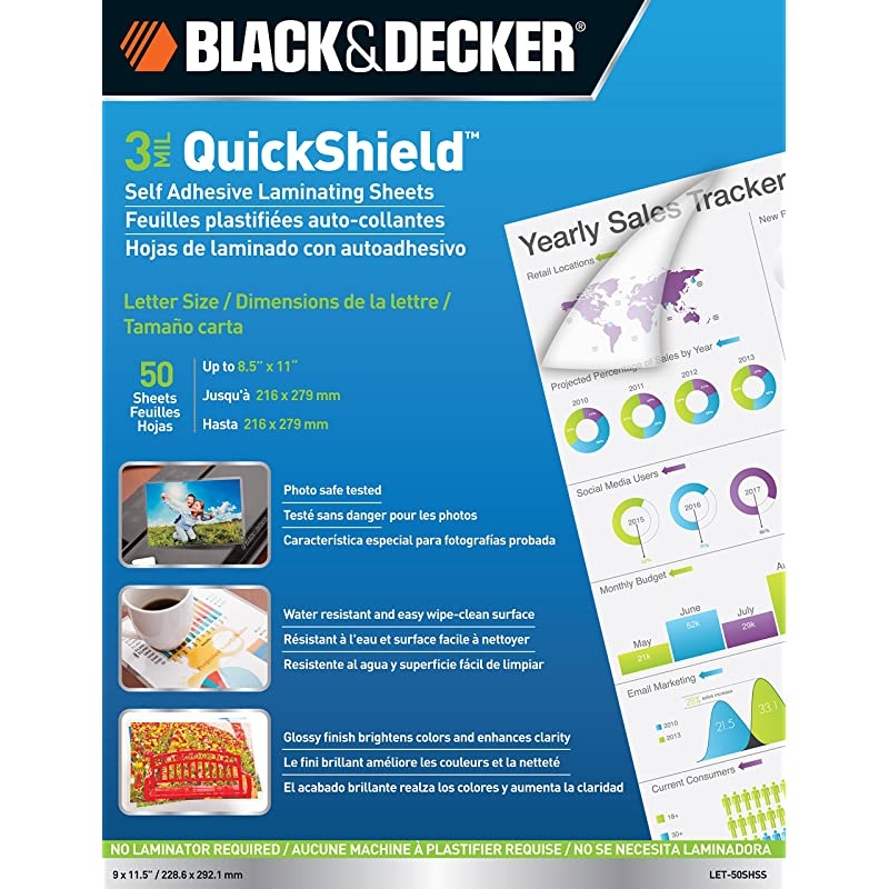 DECKER QuickShield Self-Adhesive Letter Size Laminating Sheets, 3-mil, 50 Pack (LET-50SHSS)