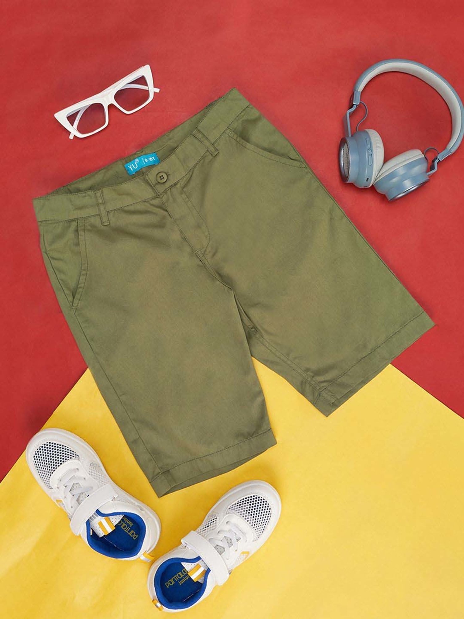 YU by Pantaloons Kids Olive Cotton Regular Fit Shorts