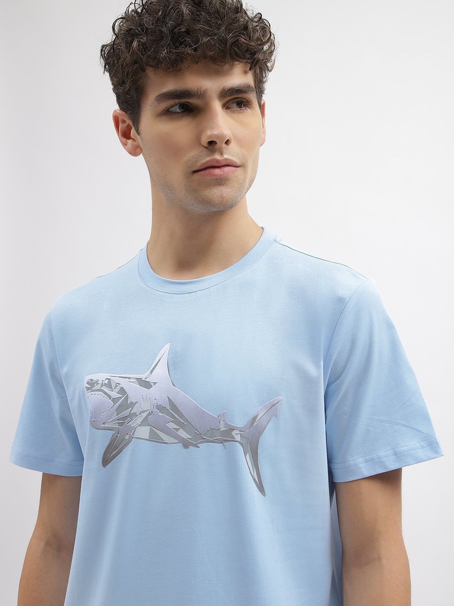 Antony Morato Blue Cotton Regular Fit Printed T-Shirt