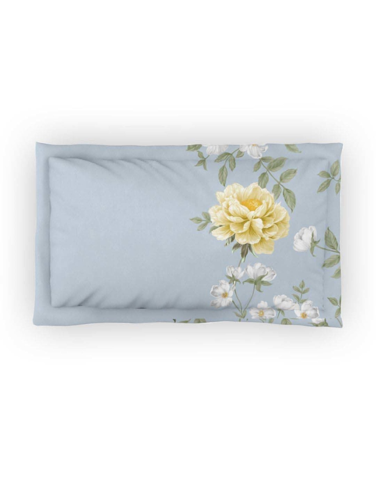 DDecor Floral Blue 140 TC Cotton Single Bedsheet with 1 Pillow Cover