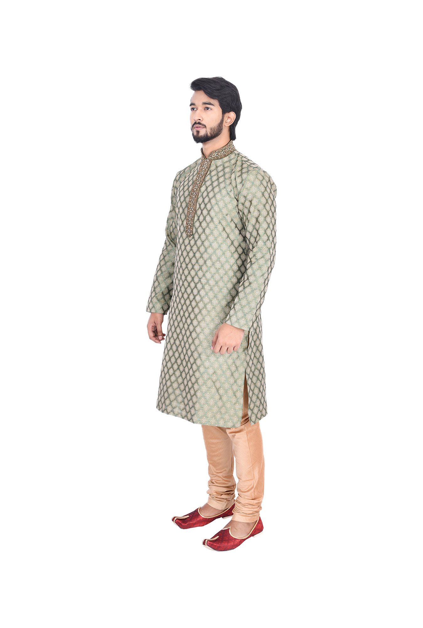 Manyavar Green Self Design Kurta & Churidar Set