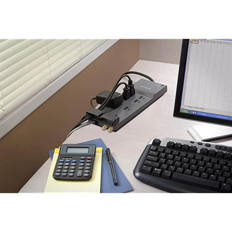 Power Strip,  Surge Protector - 8 AC Multiple Outlets (3550 Joules) - 6 ft Long Flat Plug Heavy Duty Extension Cord for Home, Office, Travel, Computer Desktop & Phone Charging Brick - Black