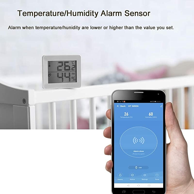 Siren with Temperature Humidity Monitor, WiFi Tuya Sensor 105 dB Siren Alarm Sensor Compatiable with Echo Google Home Assistant