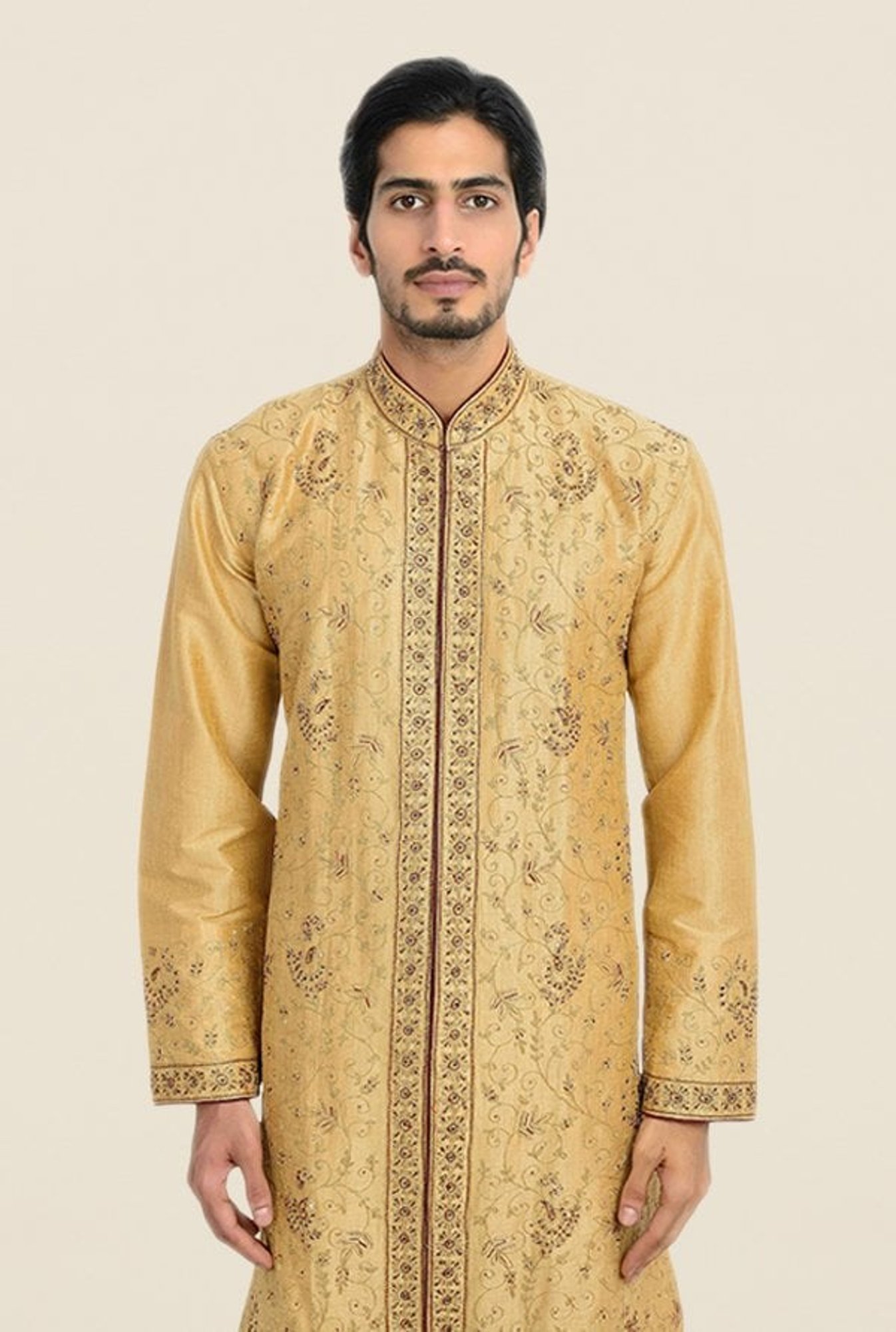 Manyavar Brown Self Design Kurta & Churidar Set