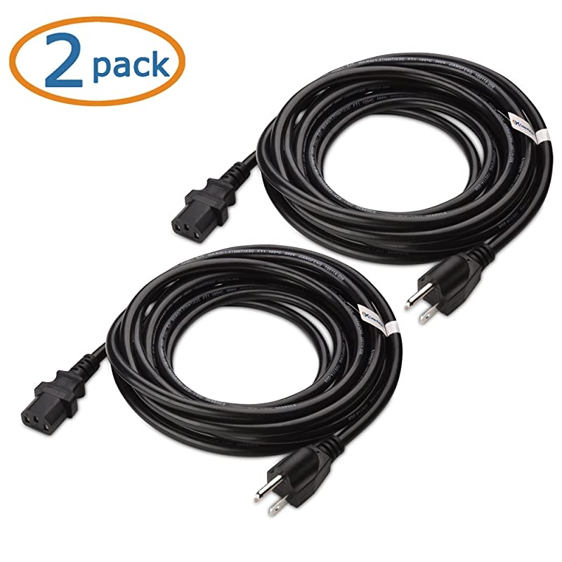 2Pack 16 AWG Heavy Duty 3 Prong Computer Monitor Power Cord in 15 Feet NEMA 515P to IEC C13