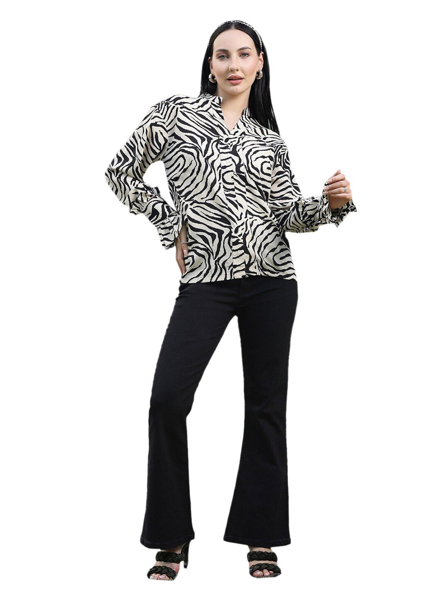 Melon by PlusS Beige & Black Printed Top