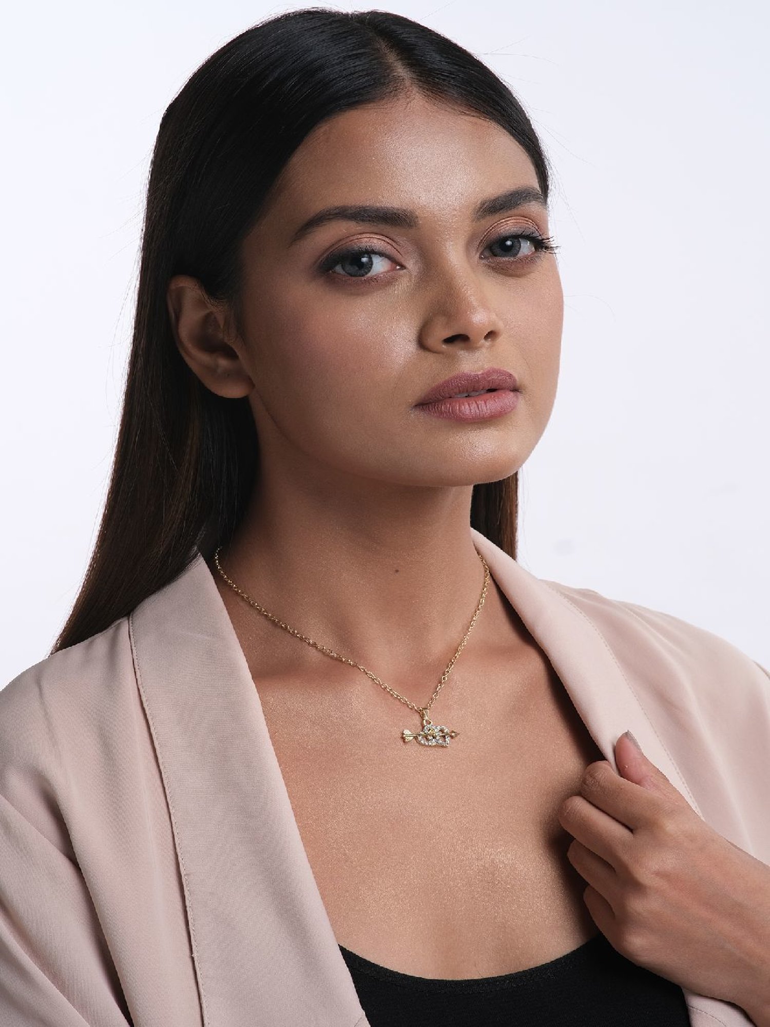 Jewelz Trendsetting Gold Western Necklace With Delicate Double Heart Charm for Women