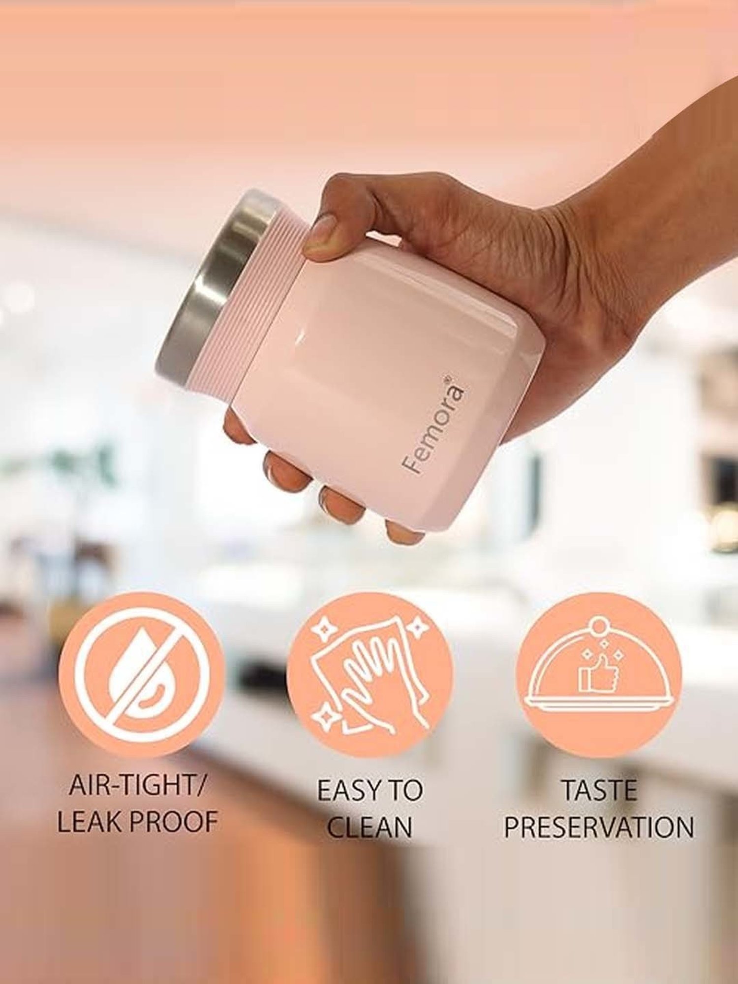 Femora Pink Stainless Steel Double Walled Thermos For Hot Food (0.3 L)