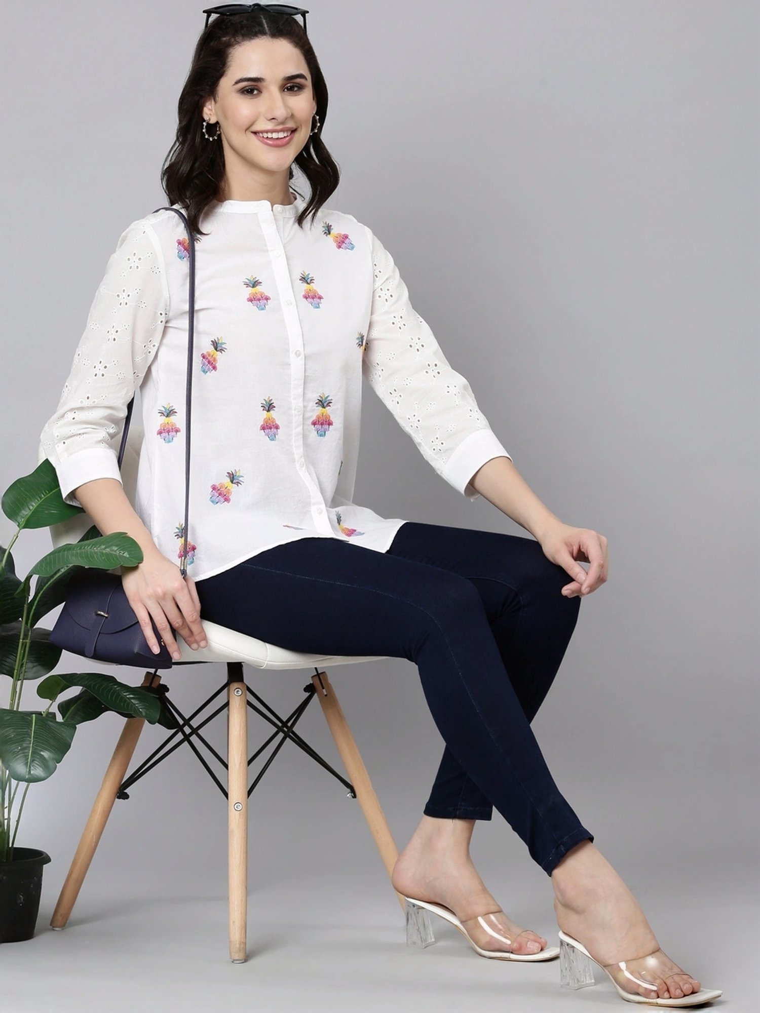 Zolo Label White Cotton Embroidered Shirt