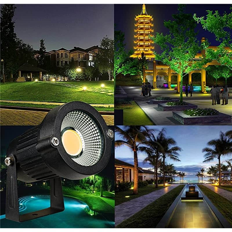 Landscape LED Lighting 5W Waterproof Graden Lights COB Led Spotlights with Spiked Stand for Lawn Decorative Lamp US 3 Plug 3500K Warm White Lights 2 Packs