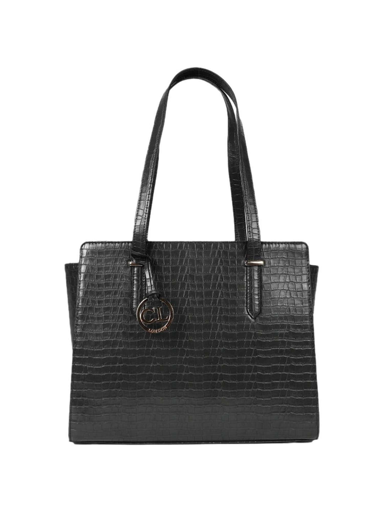 Carlton London Black Textured Medium Handbag