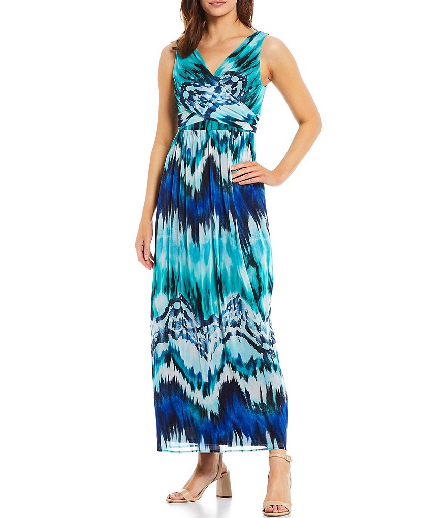 R & M Richards Sleeveless Tie Dye Printed Maxi Dress