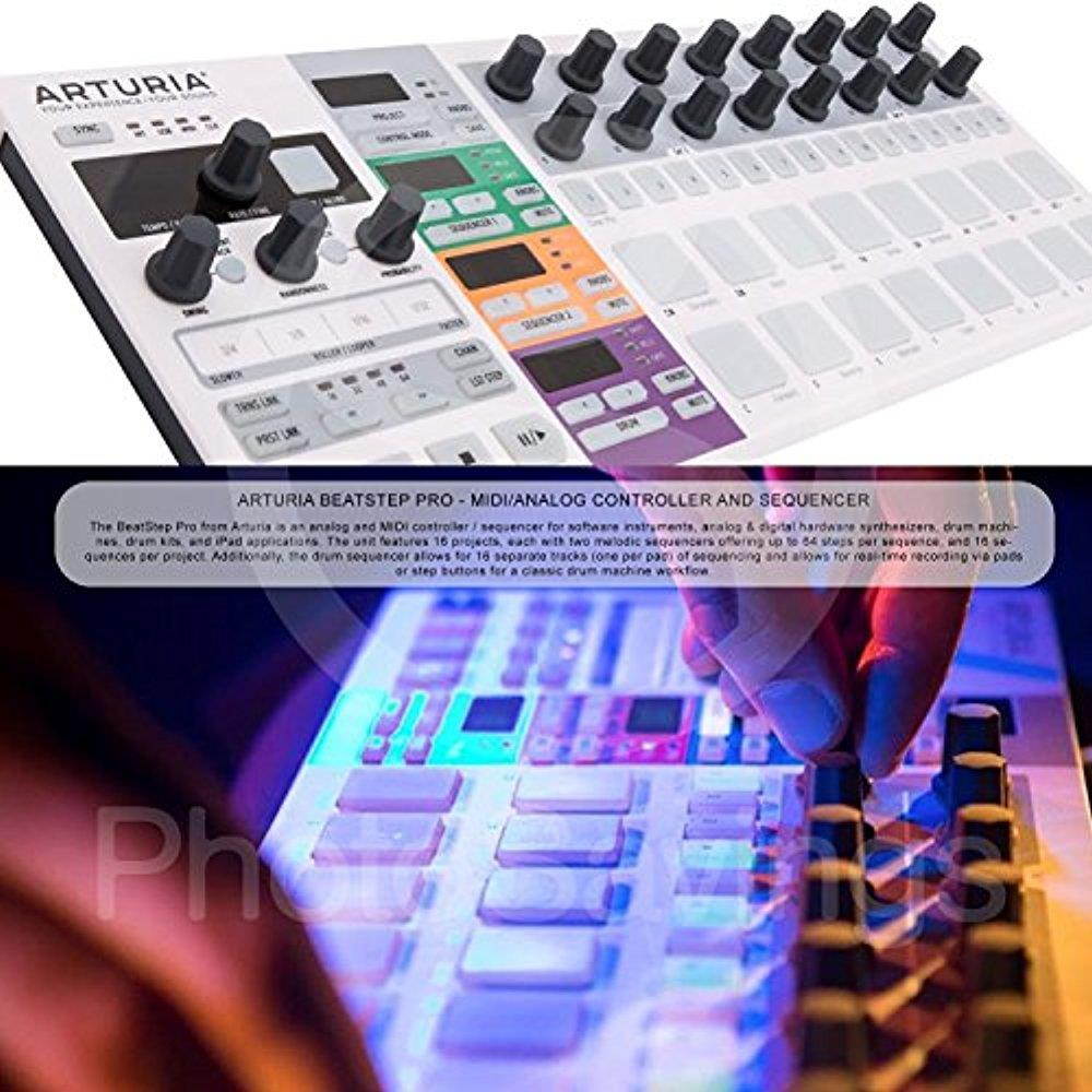 Arturia BeatStep Pro MIDI/Analog Controller & Sequencer and Basic Bundle w/ Resident Audio R100 Pro Stereo Headphones + MIDI Cable + Fibertique Cloth