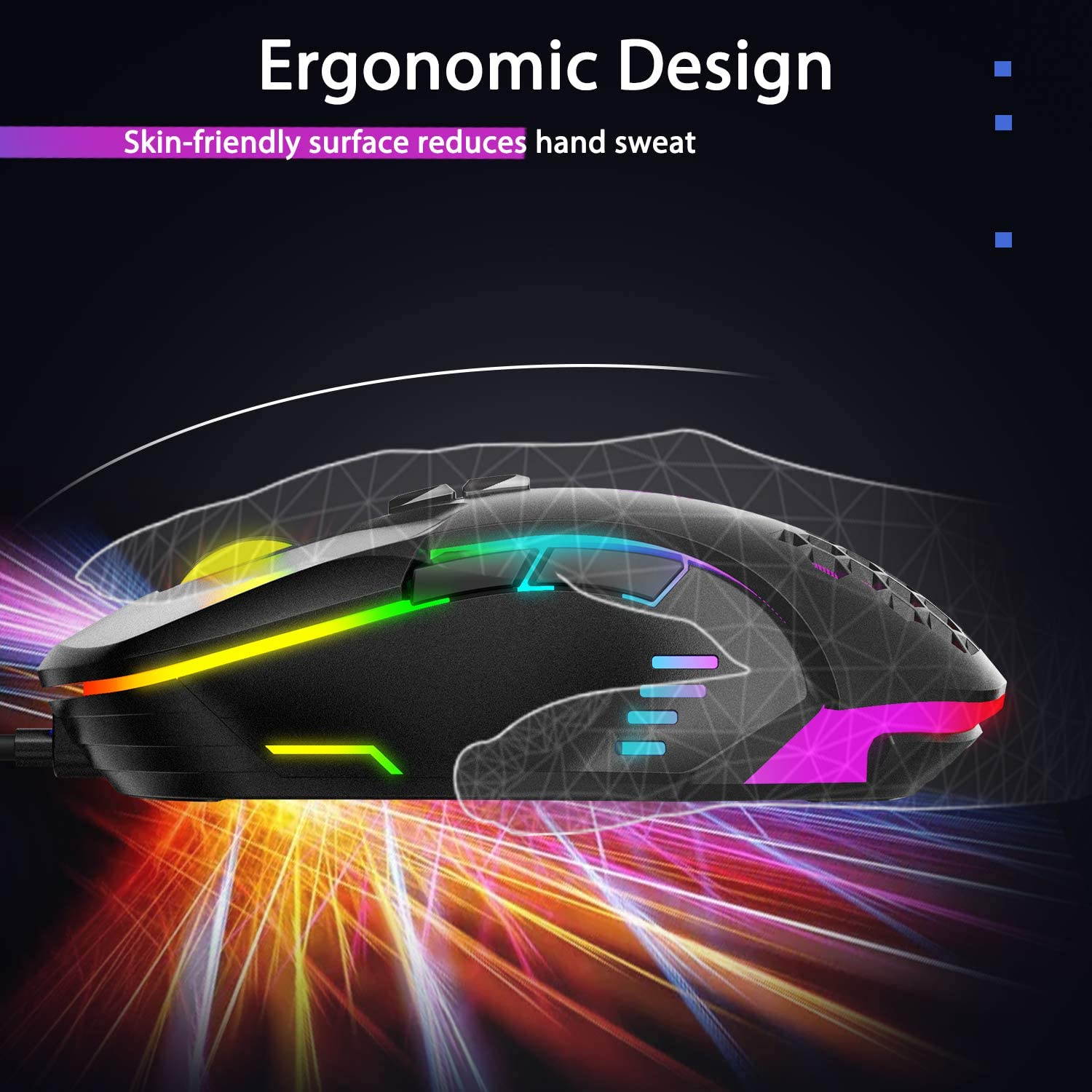 Gaming Mouse Wired, RGB Backlit 6400 DPI Adjustable Gaming Mouses, Grip Ergonomic Optical PC Computer Gaming Mice, 7 Buttons for Windows 7/8/10/XP Vista Linux