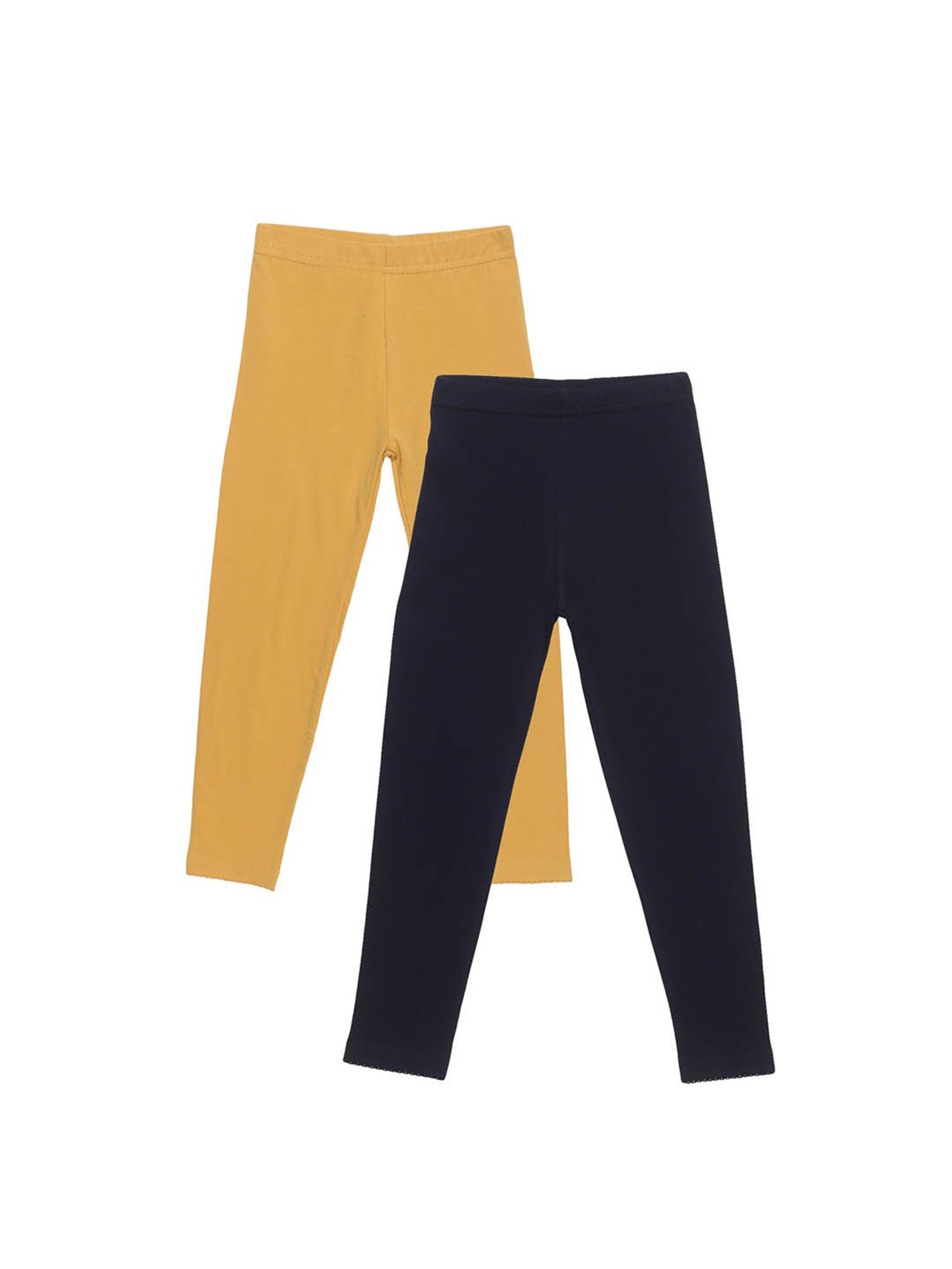 Plum Tree Girls Yellow & Black Solid Leggings (Pack Of 2)