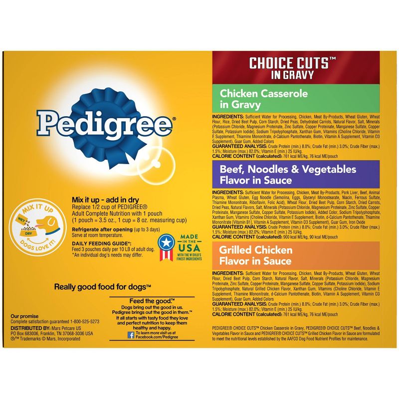 Pedigree Pouch Choice Cuts In Gravy Wet Dog Food Grilled Chicken, Beef & Chicken Casserole - 3.5oz/18ct Variety Pack