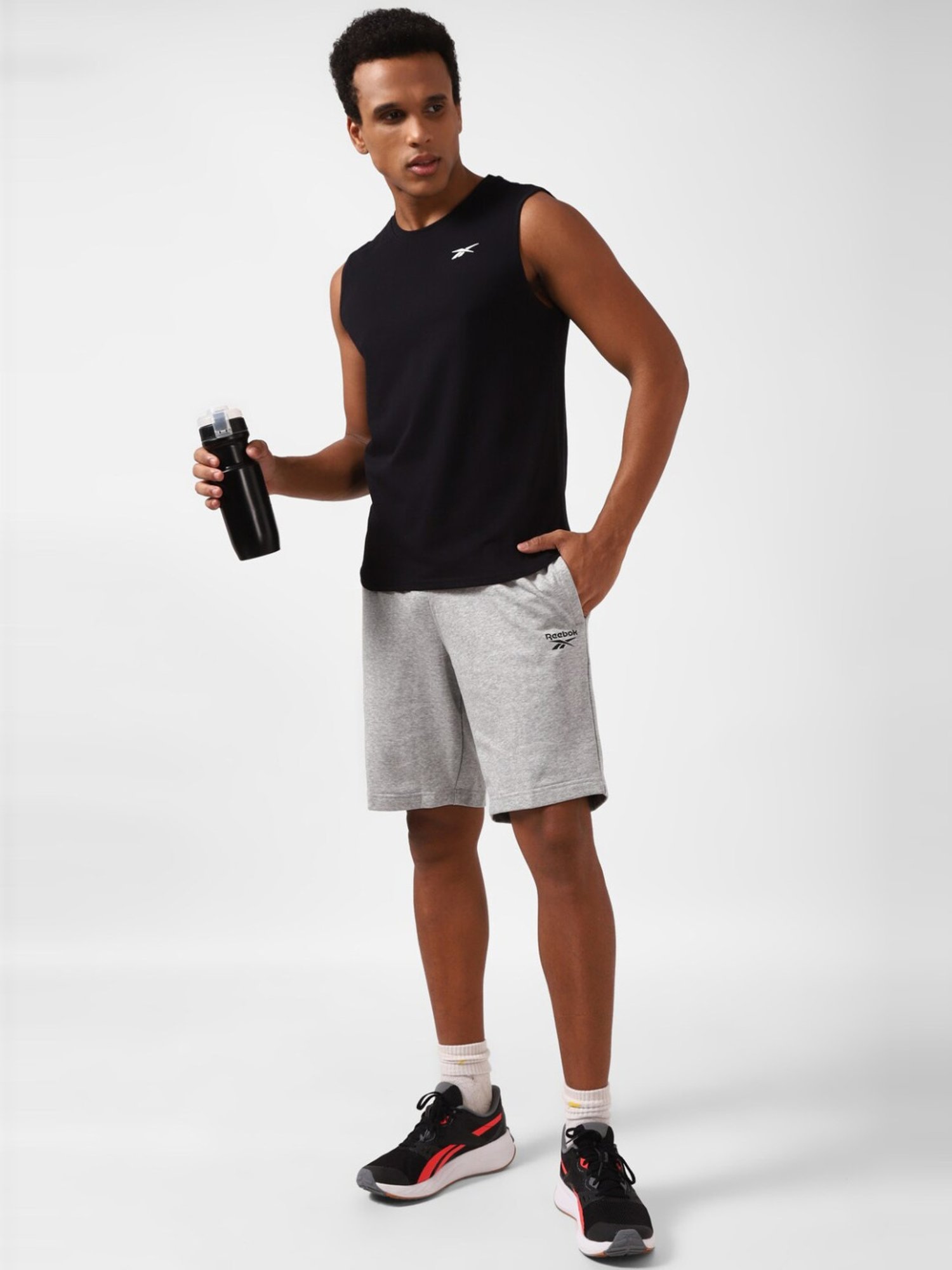 Reebok Grey Regular Fit Texture Sports Shorts