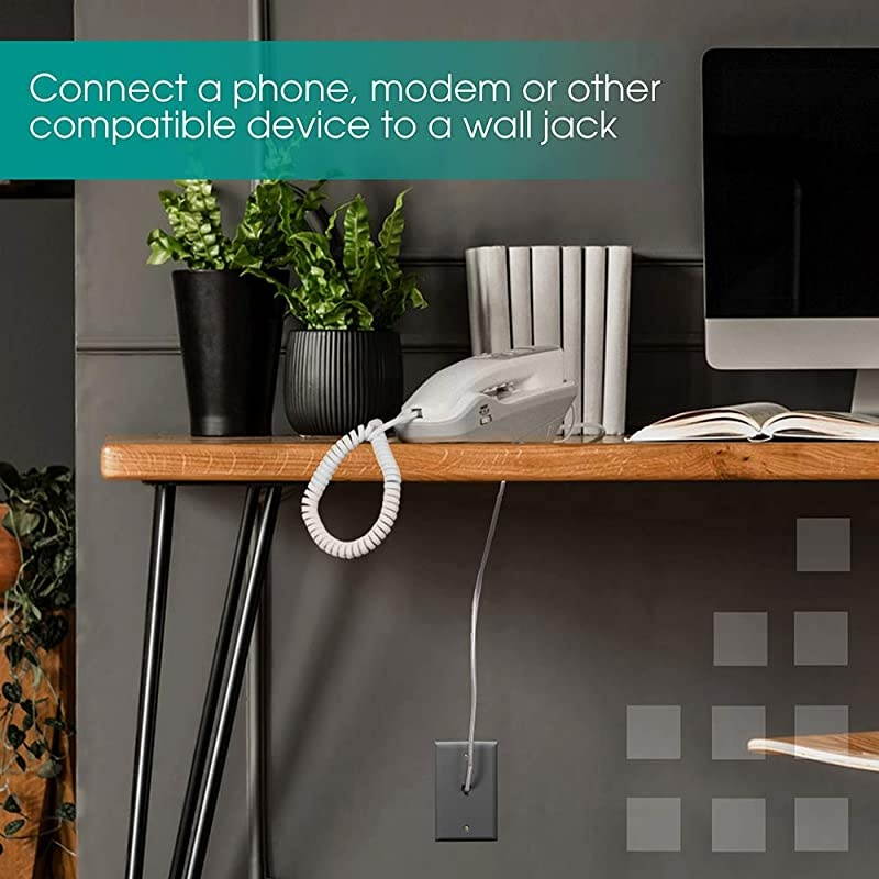 Telephone Line Cord 2 Pack 8 Inch Short Phone Cord Modular Jack Ends Works for Phone Modem or Fax Machine for Use in Home or Office Gray 46070