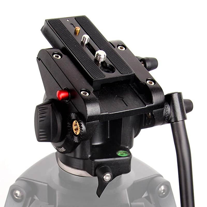 Fluid Head,  Flat Base Pro Heavy Duty Video Camera Tripod Action Fluid Drag Pan Head with 1/4" and 3/8" Screws Sliding Plate for Canon Nikon Sony DSLR Cameras Video Camcorders Shooting Filming