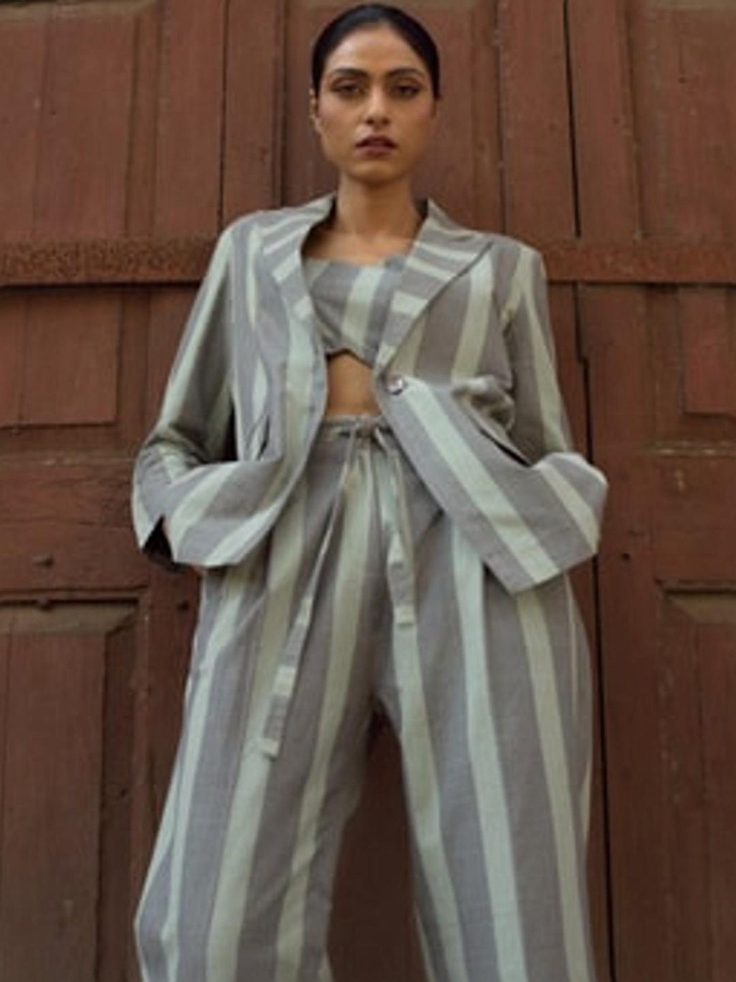 Anushe Pirani Grey Fika Inverted Pleat Pants