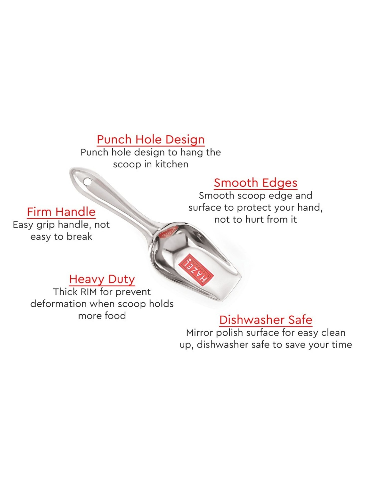 HAZEL Silver Stainless Steel Extra Small Kitchen Scoop for Grocery
