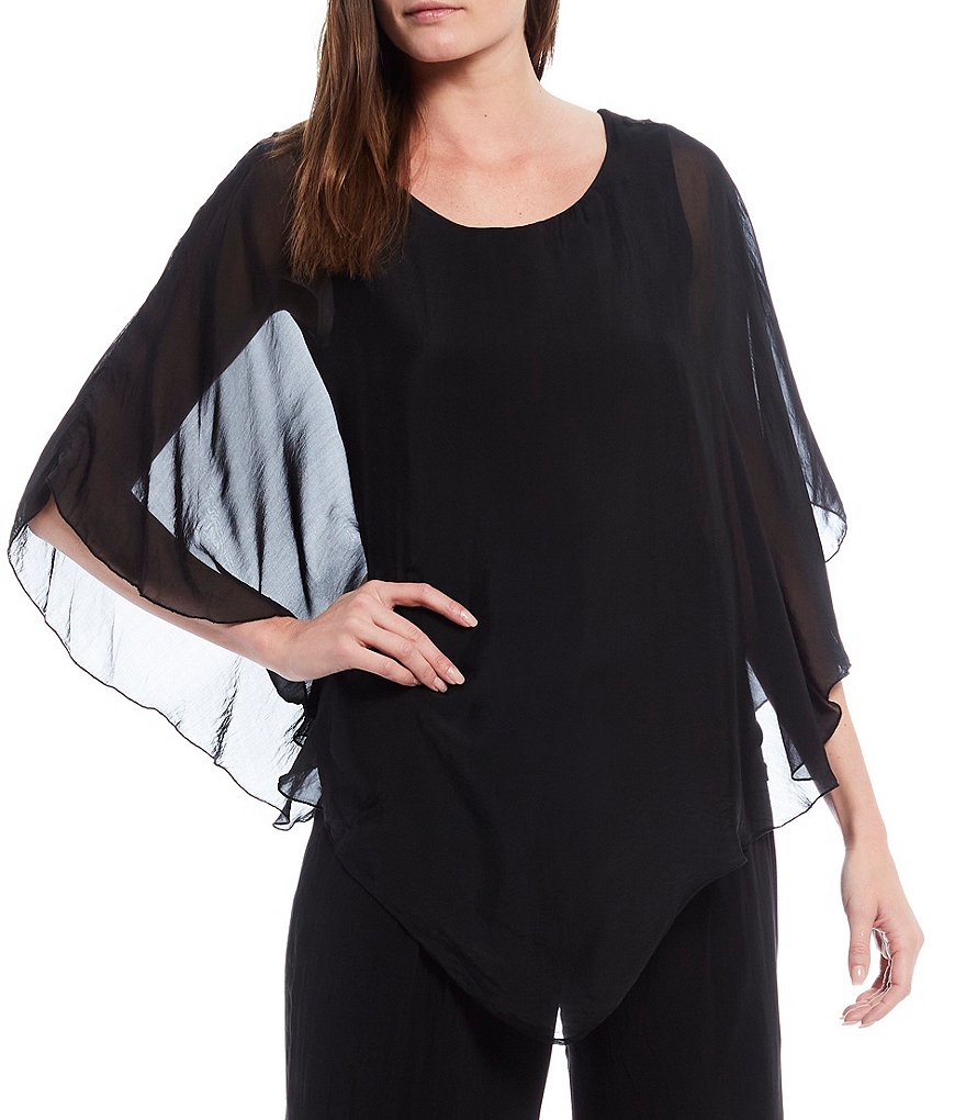 M Made in Italy 3/4 Sleeve Asymmetrical Hem Silky Woven Top