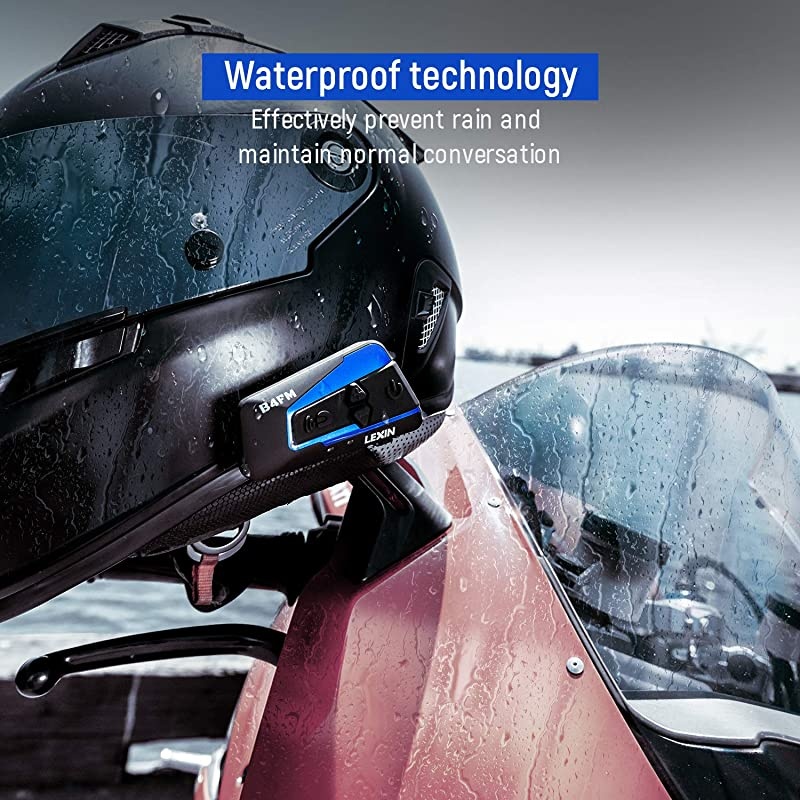 1pc LX-B4FM Motorcycle Intercom, Universal Helmet Communication System up to 4 Riders, Waterproof Motorcycle Bluetooth Headset with 1600m Range for Snowmobile Off-Road