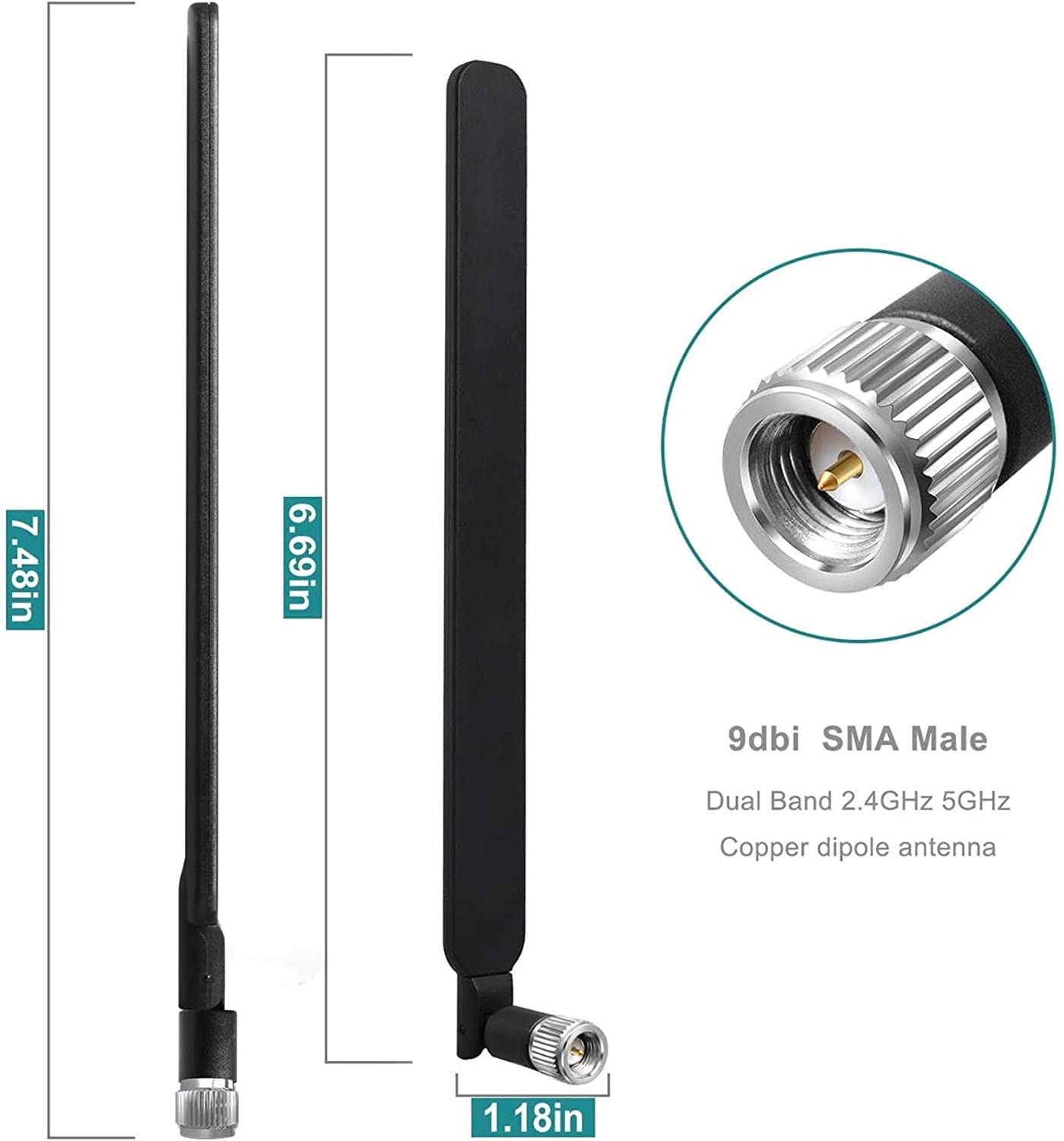 WiFi 4G LTE Antenna with SMA Male Connector 9dBi Dual Band Omnidirectional Antenna(2pcs) for Verizon AT&T VerizonWireless Network Router and Huawei 4g Router