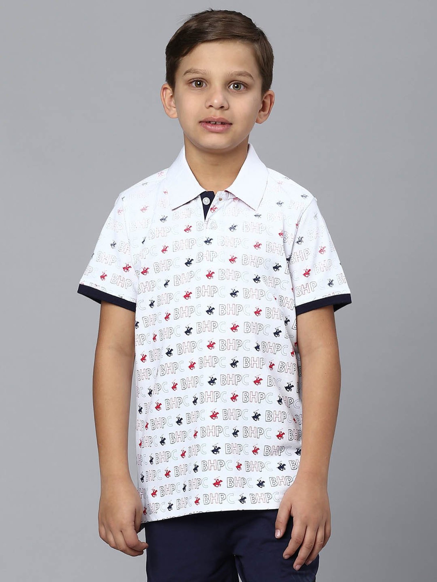Beverly Hills Polo Club Kids White Printed Polo T-Shirt