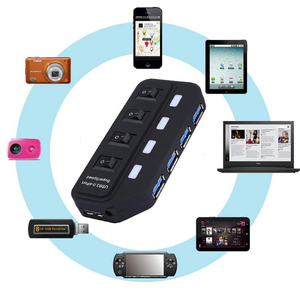 USB 3.0 Hub, Portable SuperSpeed 4 Port USB 3.0 Hub with Built-in Cable , USB Extension Multi-function USB Dock Hot Swapping Support for  Mac, PC, USB Flash Drives and Other Devices