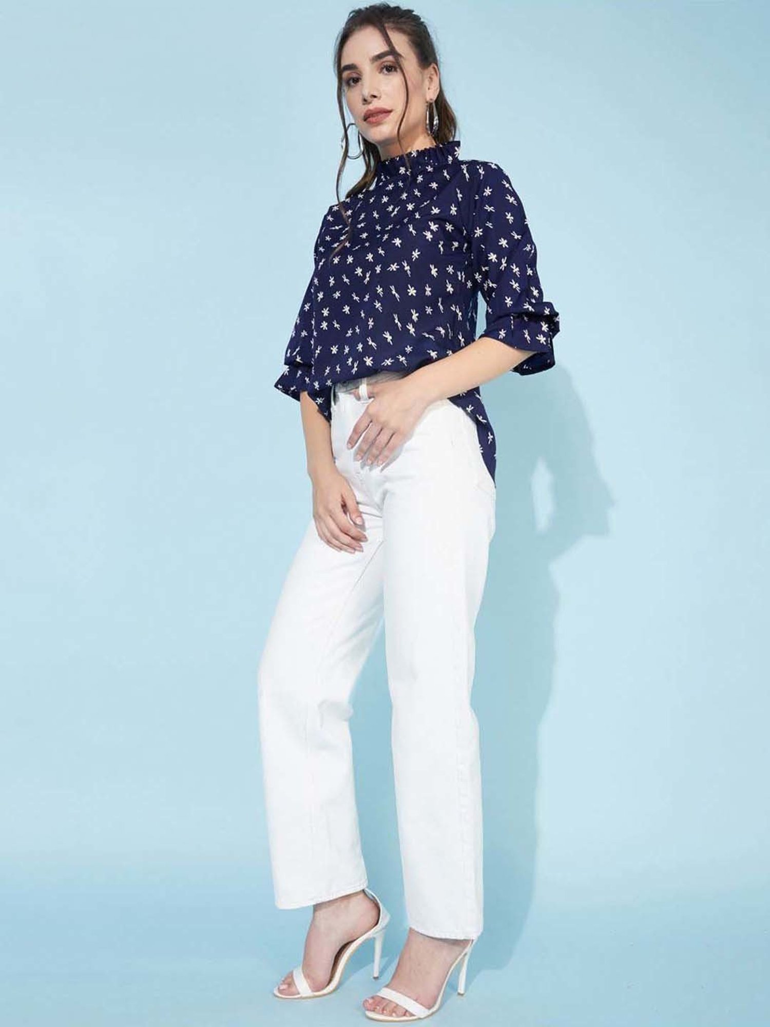 SELVIA Blue Printed Top