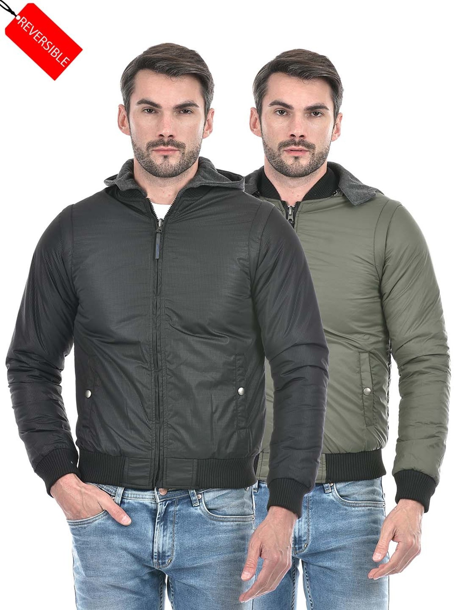 Lawman Pg3 Black & Olive Regular Fit Check Reversible Jacket