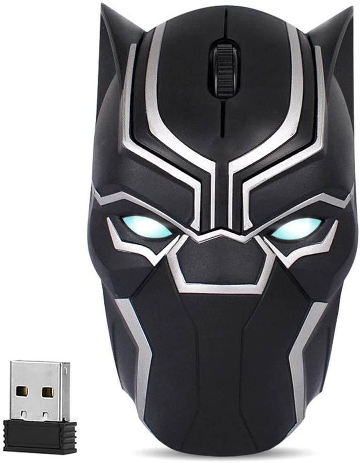 Cool Wireless Mouse Iron Man Black Panther Star Lord Ant Man Tree Man Gaming Mice with USB Unifying Receiver 1200 DPI for PC and Laptops (Black Panther)