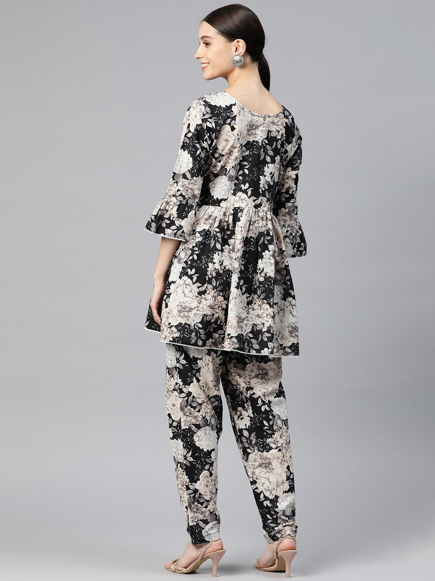 READIPRINT FASHIONS Black Cotton Floral Print Tunic Pant Set