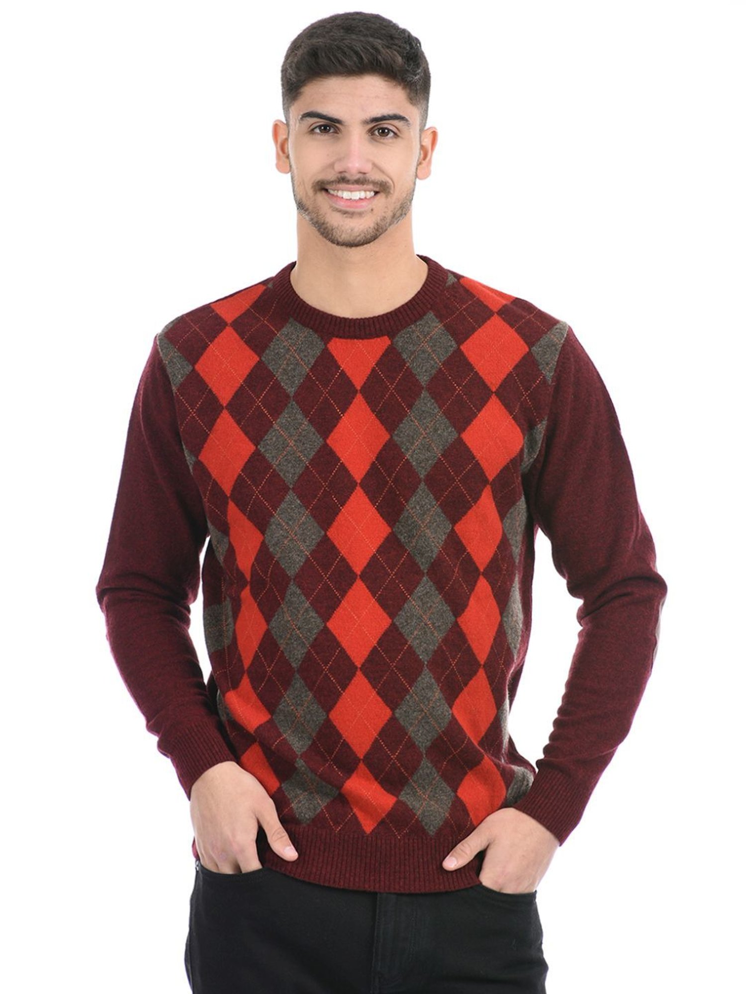 London Fog Maroon Regular Fit Argyle Sweater