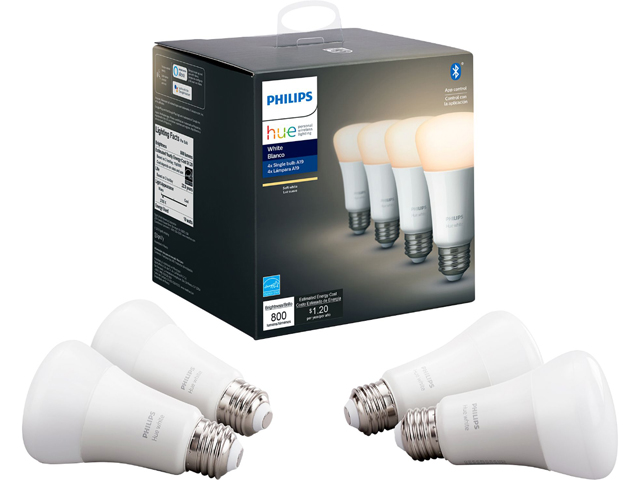 Philips Hue 476977 White A19 Bluetooth Smart LED Bulb (4-Pack) - White