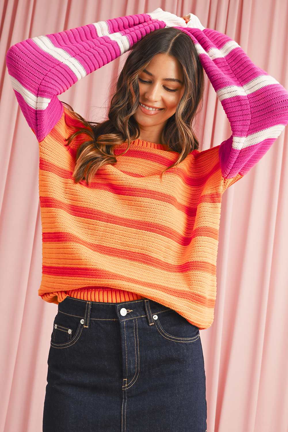 Pink Merry & Bright Pop Up Letter Waffle Knit Sweater