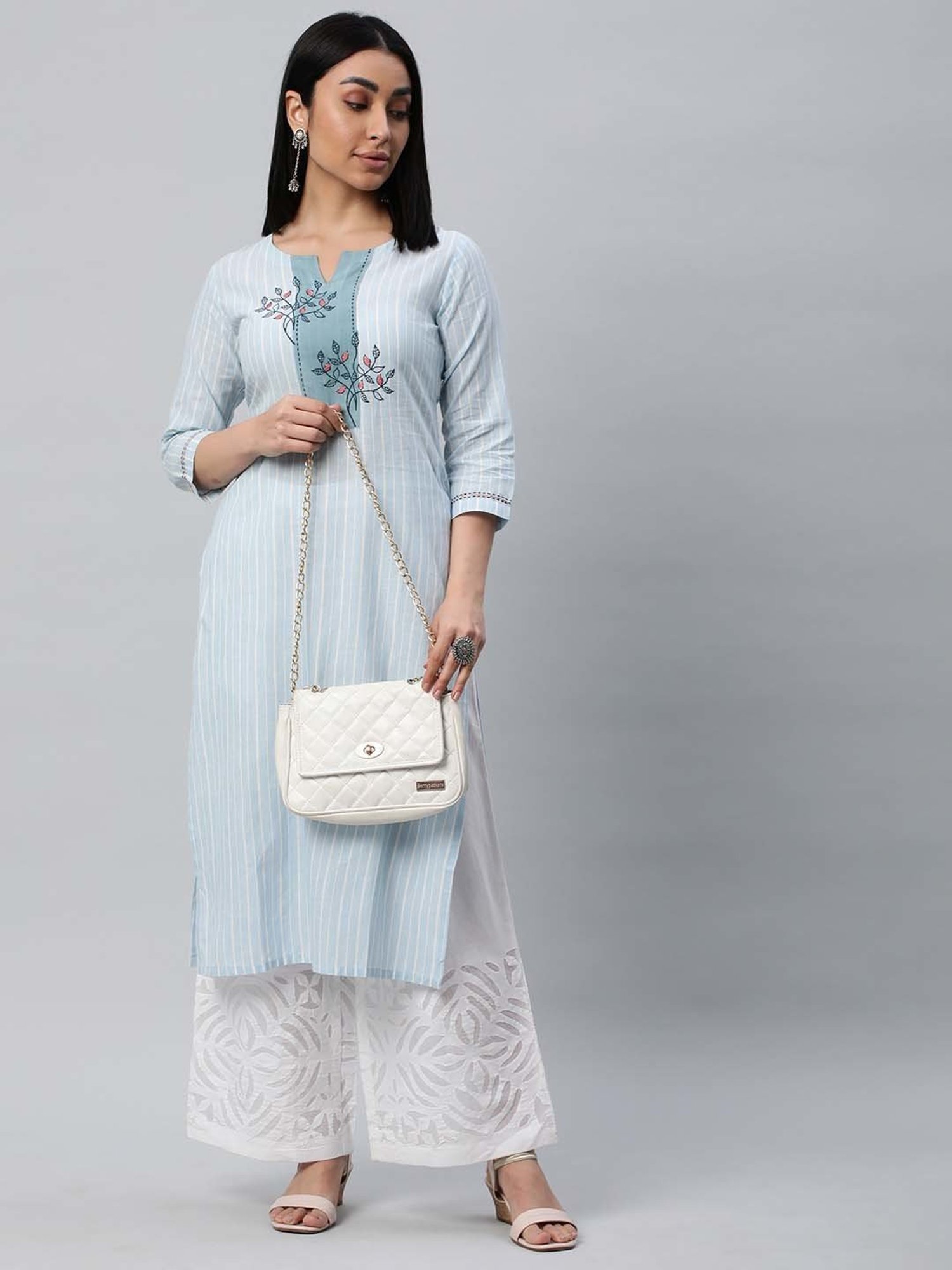 Kami Kubi Blue Striped Straight Kurta