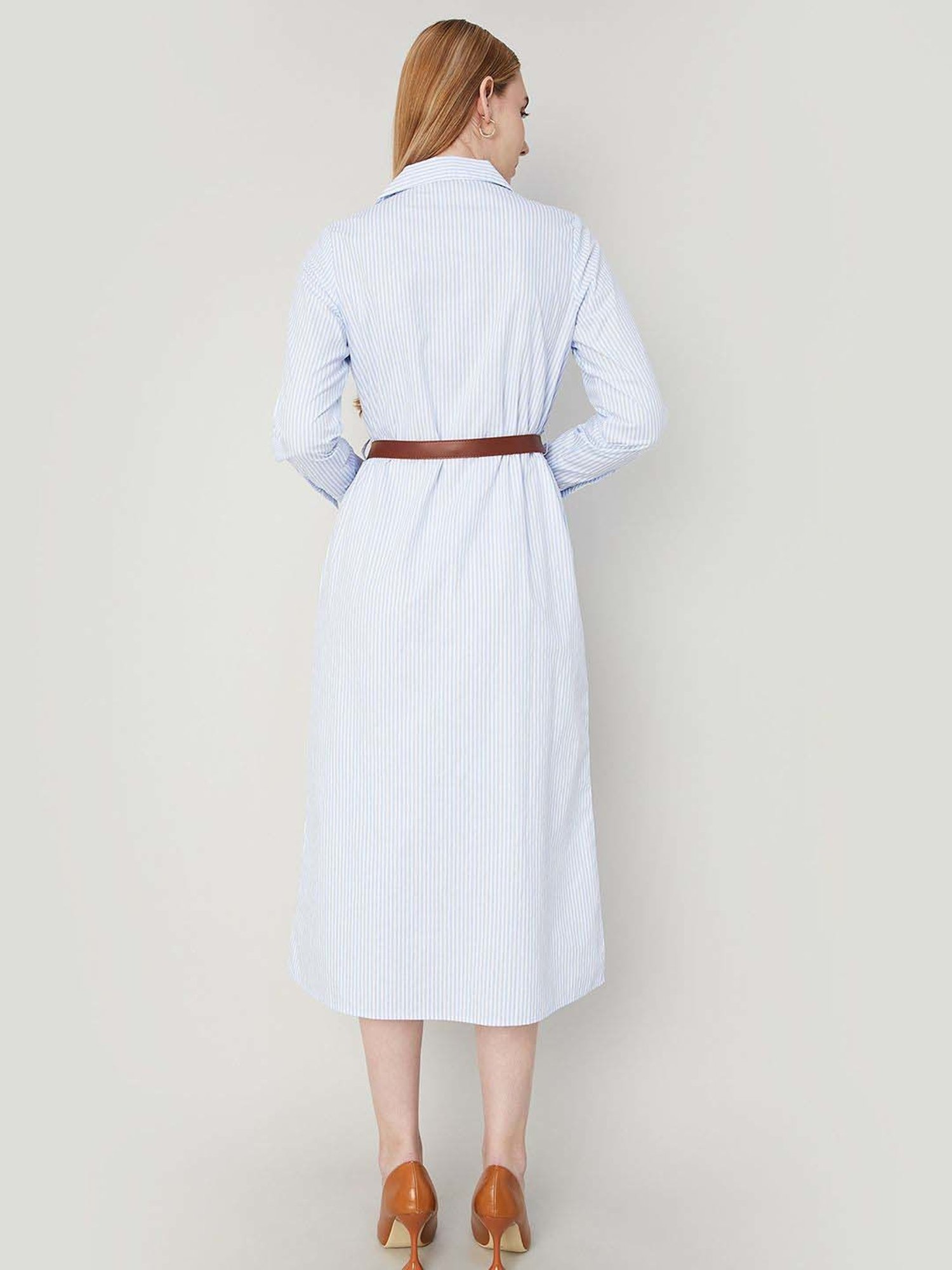 Code by Lifestyle Blue Cotton Striped Shirt Dress