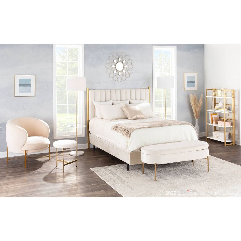 Chloe Contemporary Shelf Floor Lamp with Marble Base/Glass Shelf and Linen Shade White (Includes LED Light Bulb) - LumiSource