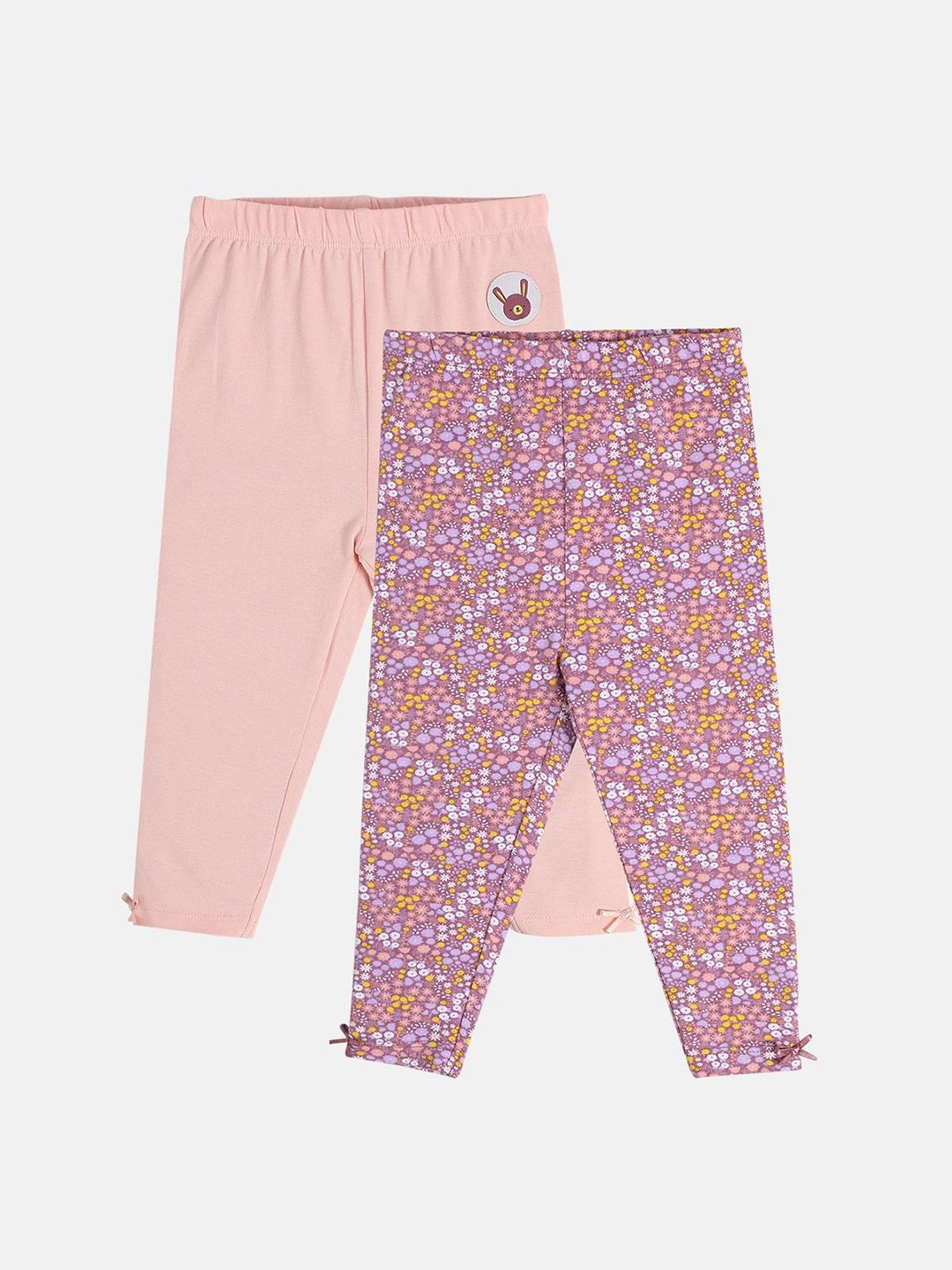 MINIKLUB Girls Purple & Pink Printed Leggings (Pack Of 2)