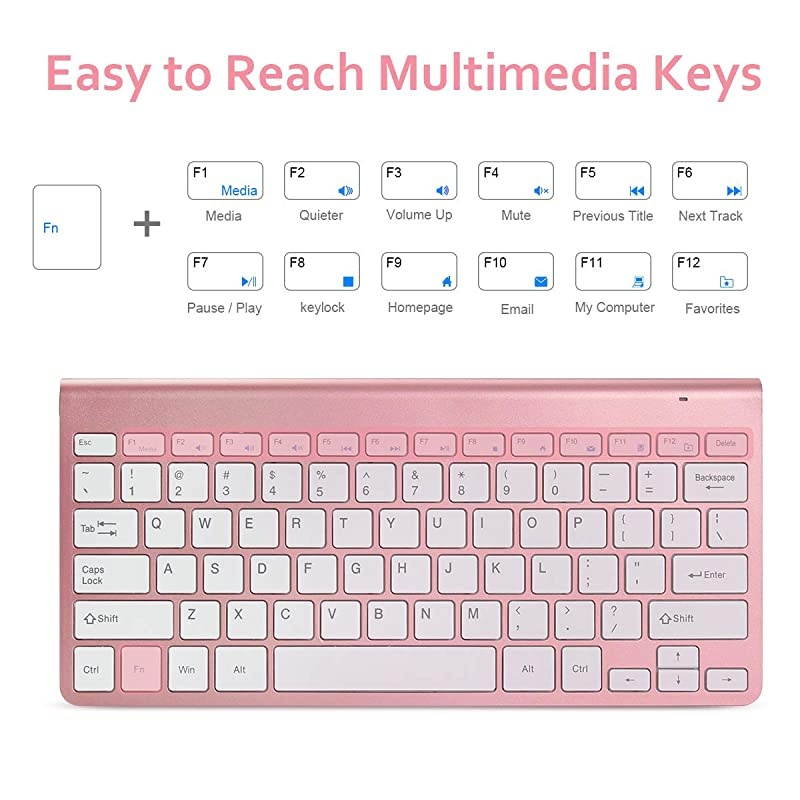 Mini USB Wireless Keyboard Small Computer Wireless Keyboards Slim Compact for Mac MacBook Pro External Keyboard for Laptop Tablet by  Rose Gold