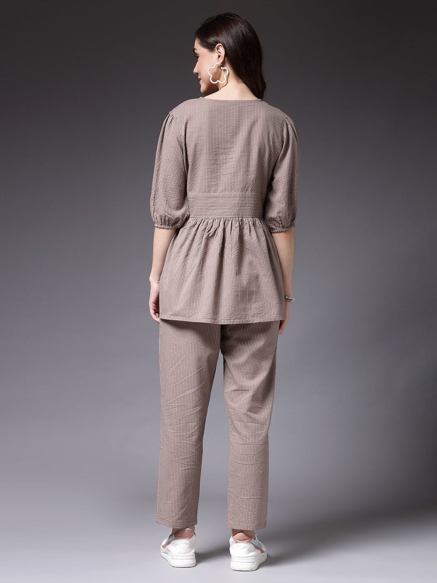 Stylum Beige Cotton Embroidered Top & Pant Set