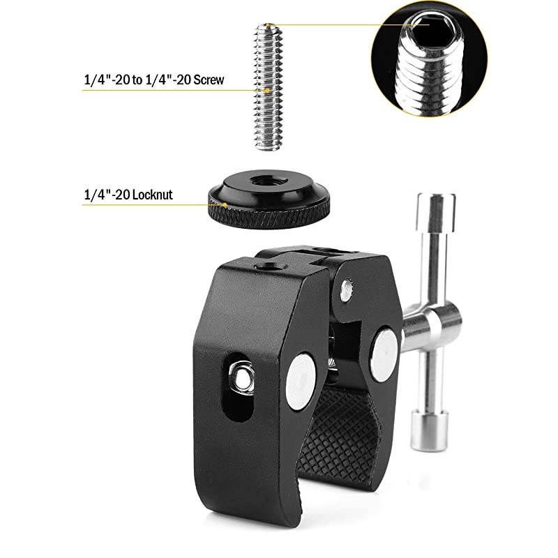 Super Clamp Photography Camera Crab Clamp with 1420 to 14 20 Screw Converter for 15mm Rods Lights UmbrellasShelvesCross Bars and More