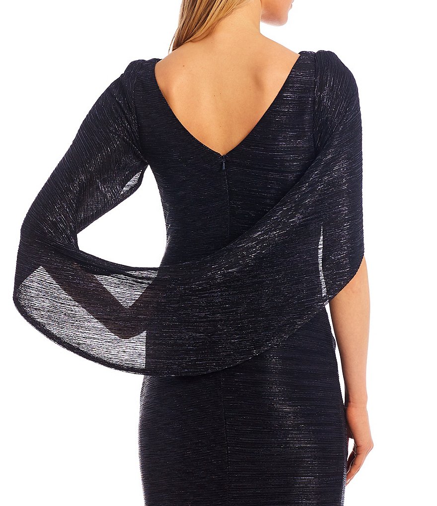 Betsy & Adam Drape Back Metallic Crinkle Mermaid Gown